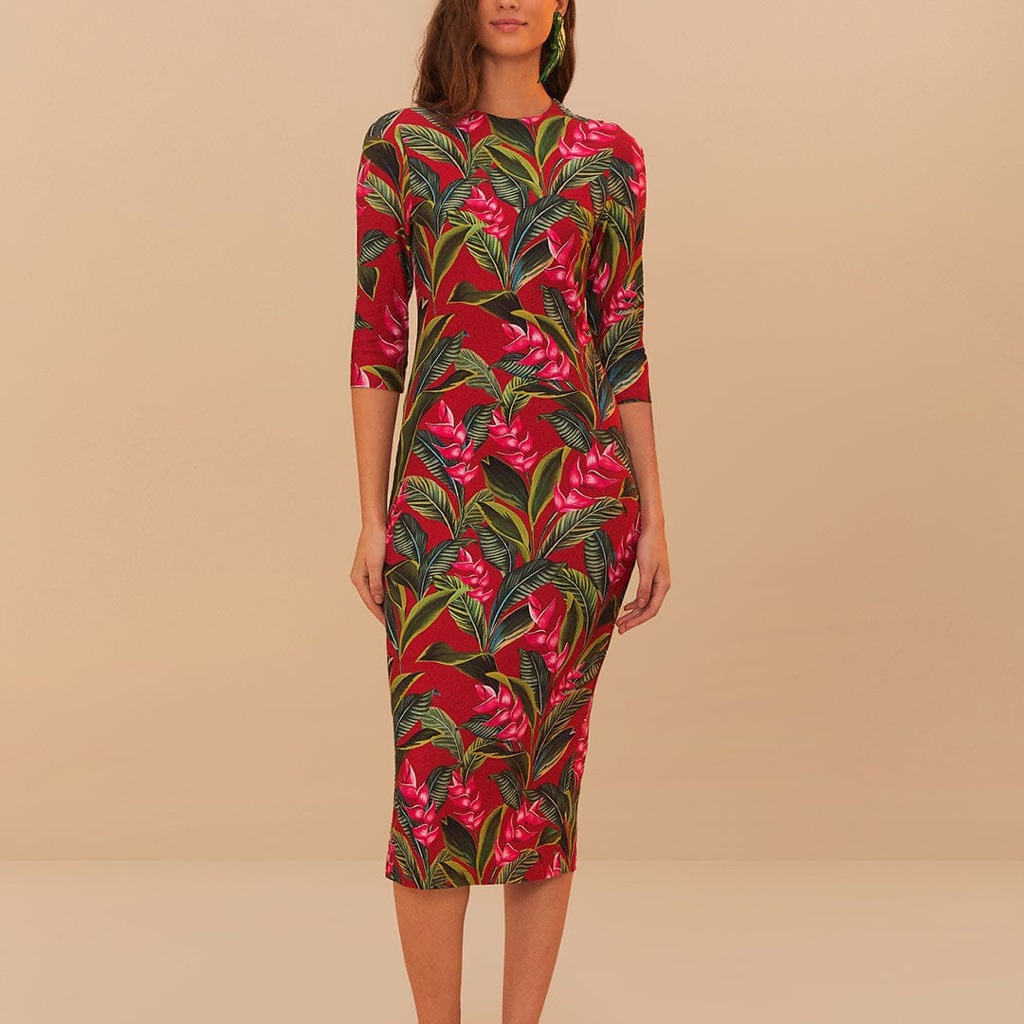 Brand New Farm Rio Red Dream Garden Jersey Midi Dress